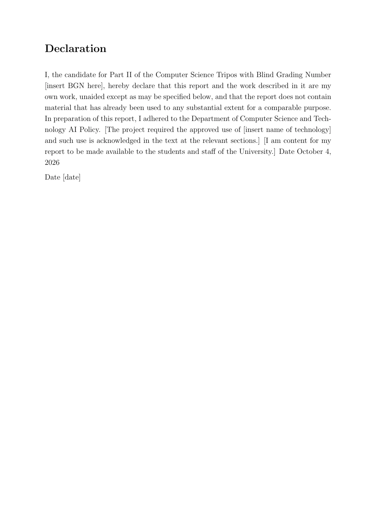 LaTeX-mallen Cambridge Computer Science Tripos Part II-avhandling, sida 2 av 26