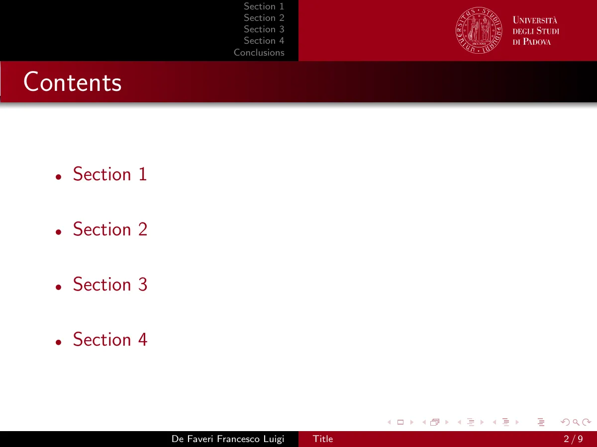 University of Padua Beamer theme LaTeX template, page 2 of 9
