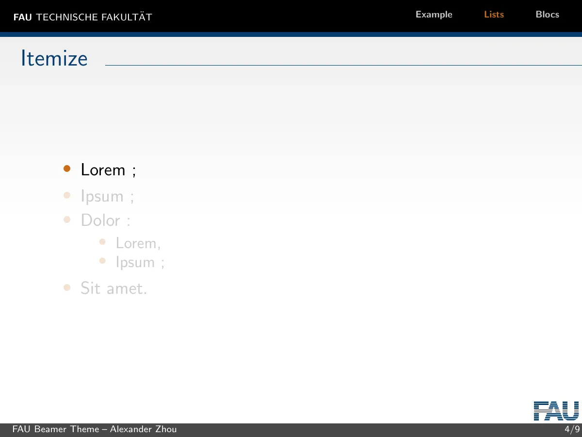 FAU Erlangen Technical Faculty Beamer theme LaTeX template, page 4 of 12