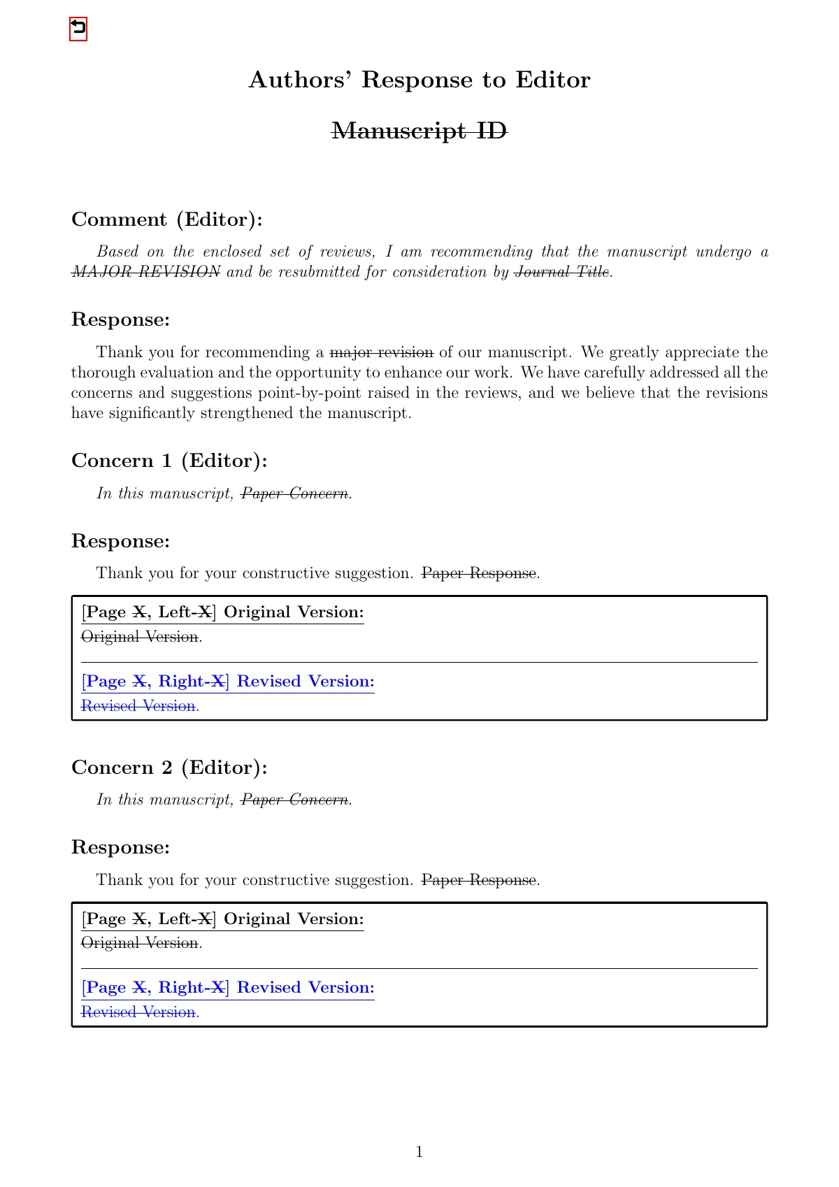 Journal response letter with cover and reviewer files LaTeX template, page 3 of 7