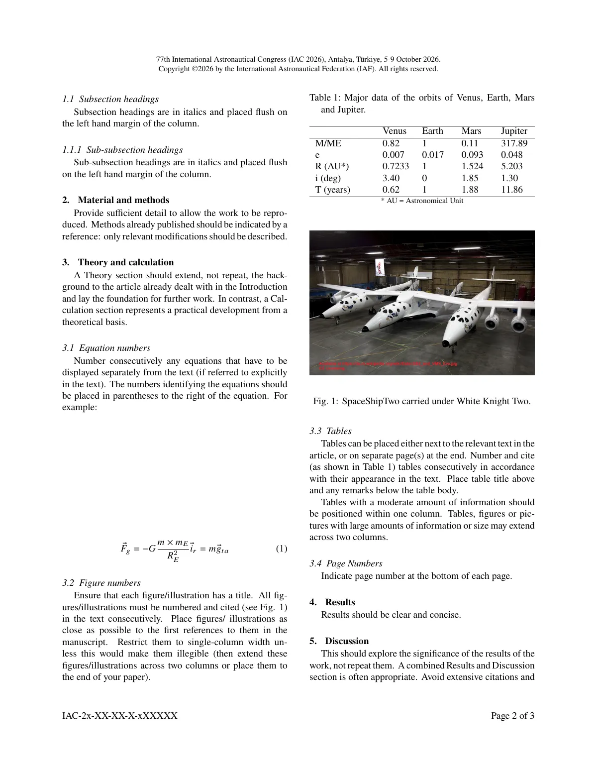 IAC 2026 paper, International Astronautical Congress LaTeX template, page 2 of 3