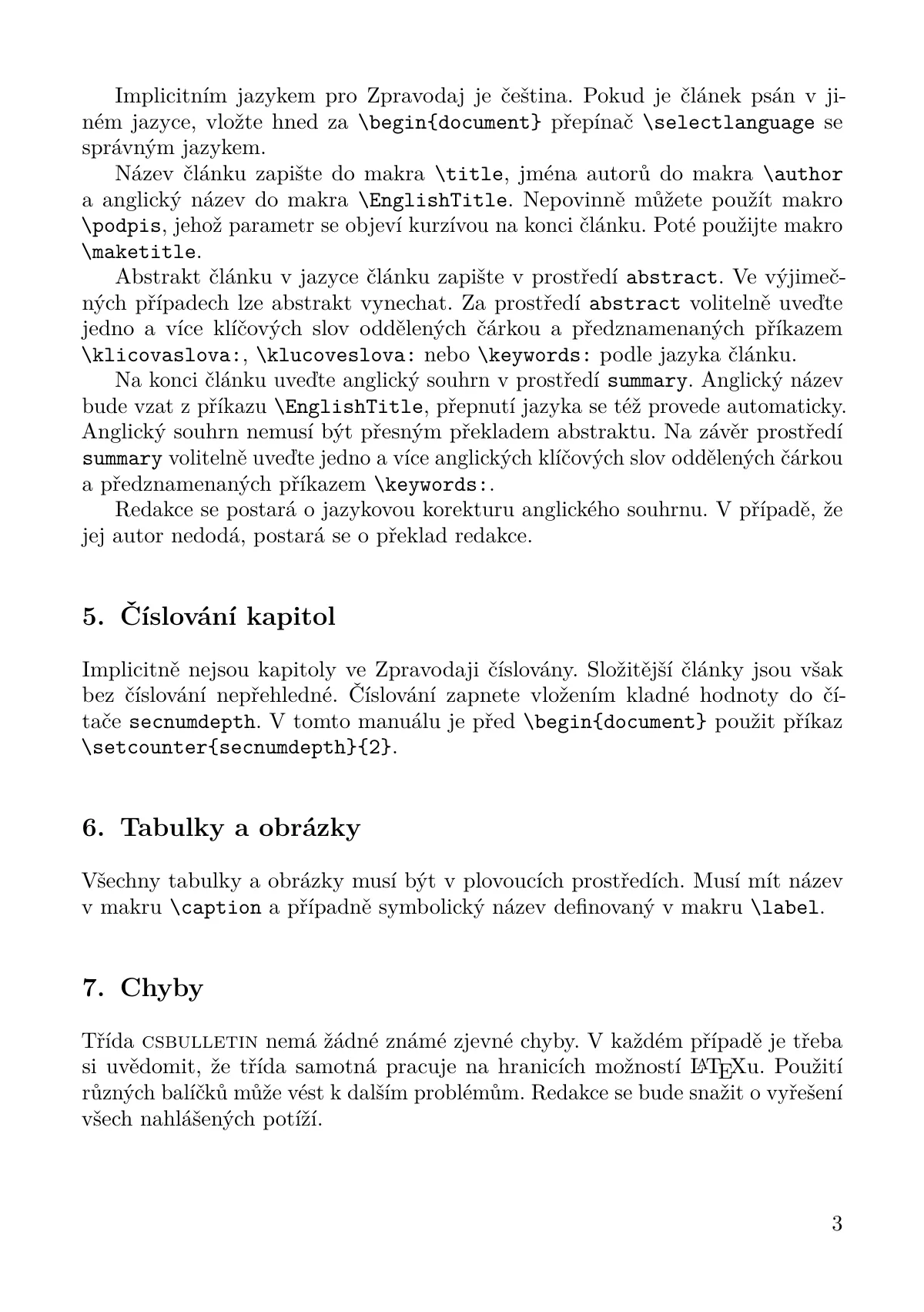 CSTUG Bulletin article class manual (Czech) LaTeX template, page 3 of 4