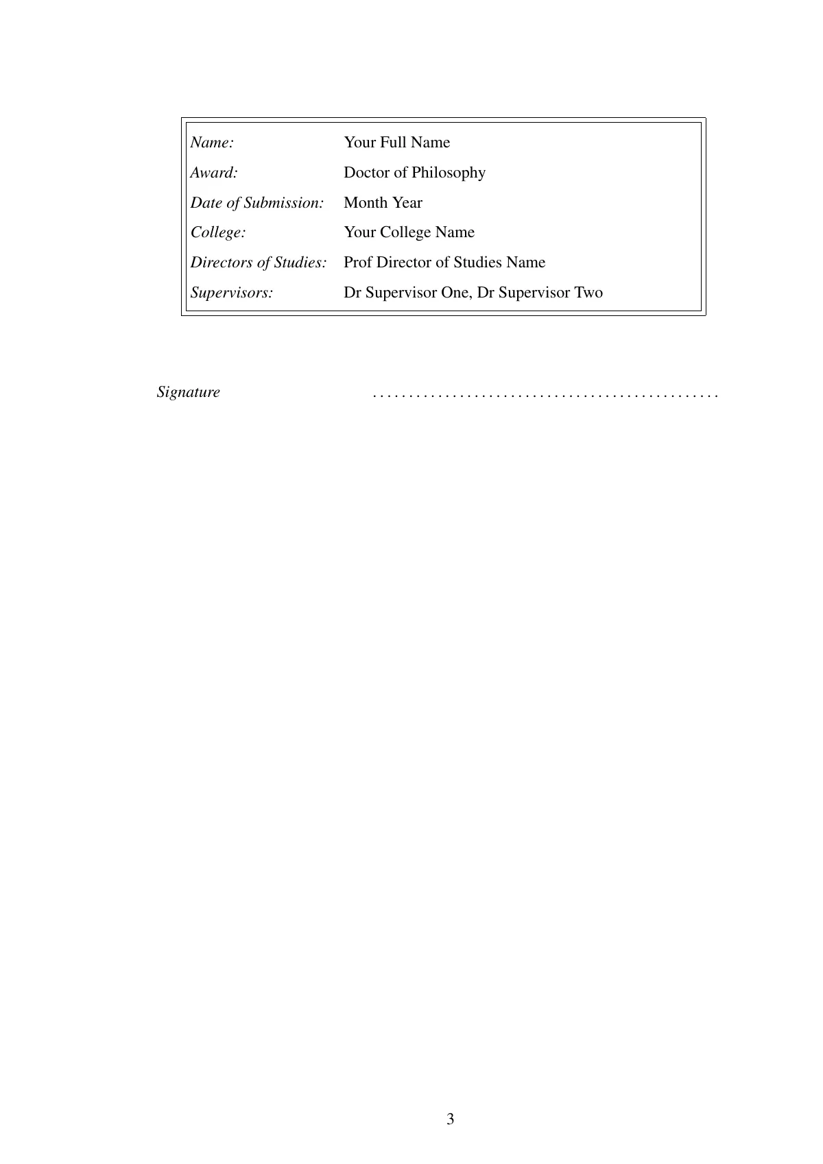 Plantilla de LaTeX Tesis doctoral, Sheffield Hallam University, página 3 de 25