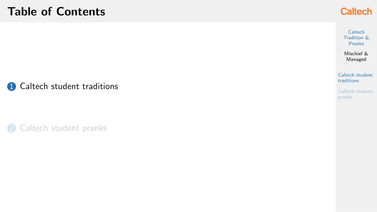 Caltech Beamer presentation theme LaTeX template, page 3 of 9