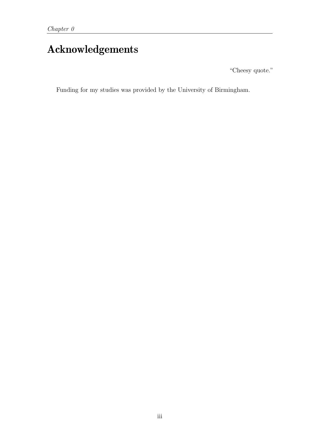 University of Birmingham PhD thesis, physics and astronomy LaTeX template, page 4 of 14