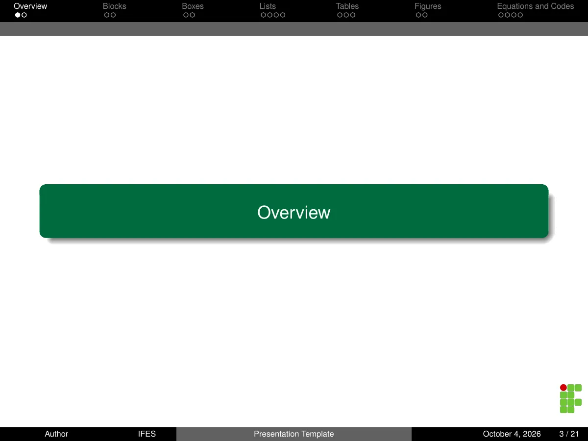 Ifes Beamer presentation, Brazil LaTeX template, page 3 of 21