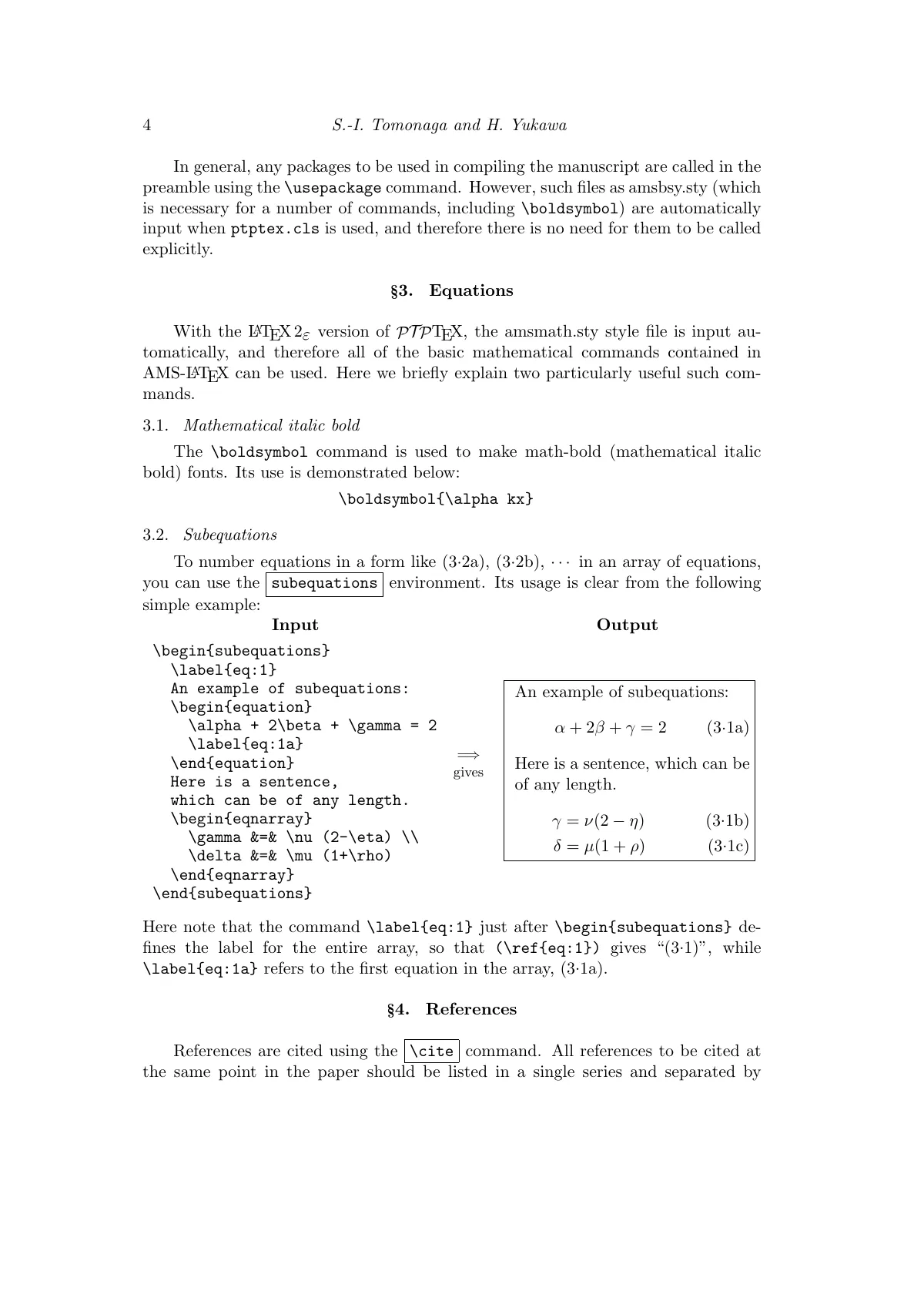 Progress of Theoretical Physics compuscript (PTPTeX) LaTeX template, page 4 of 12