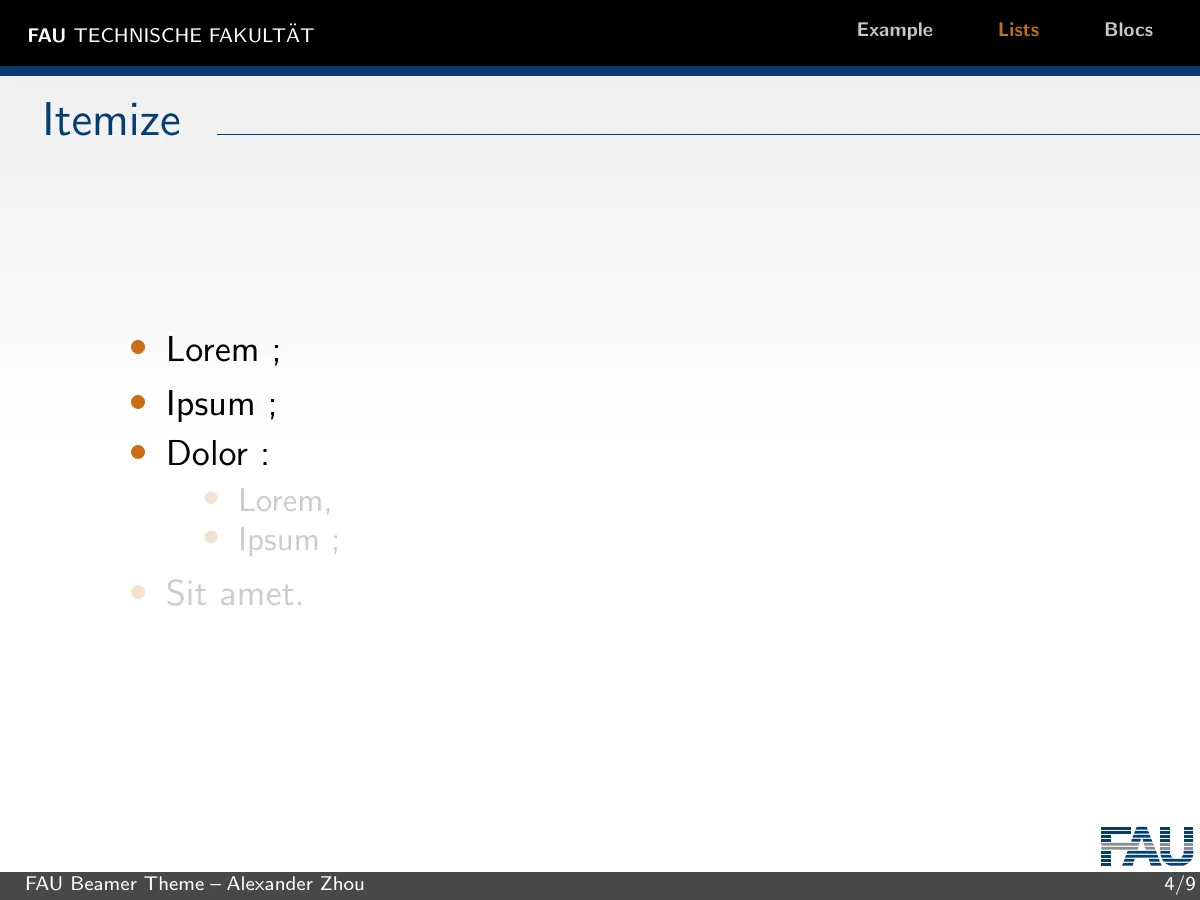 FAU Erlangen Technical Faculty Beamer theme LaTeX template, page 5 of 12