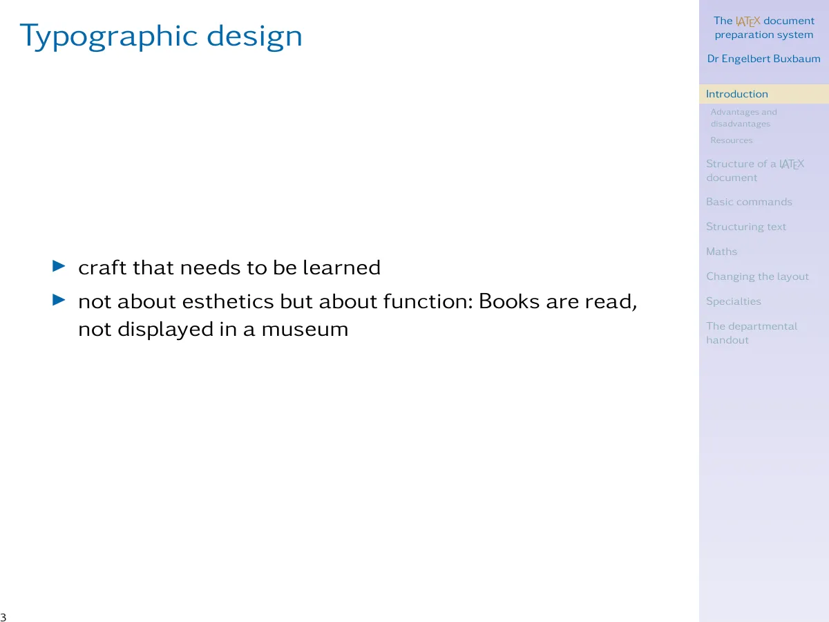 Introduction to LaTeX slides, Beamer course LaTeX template, page 3 of 41
