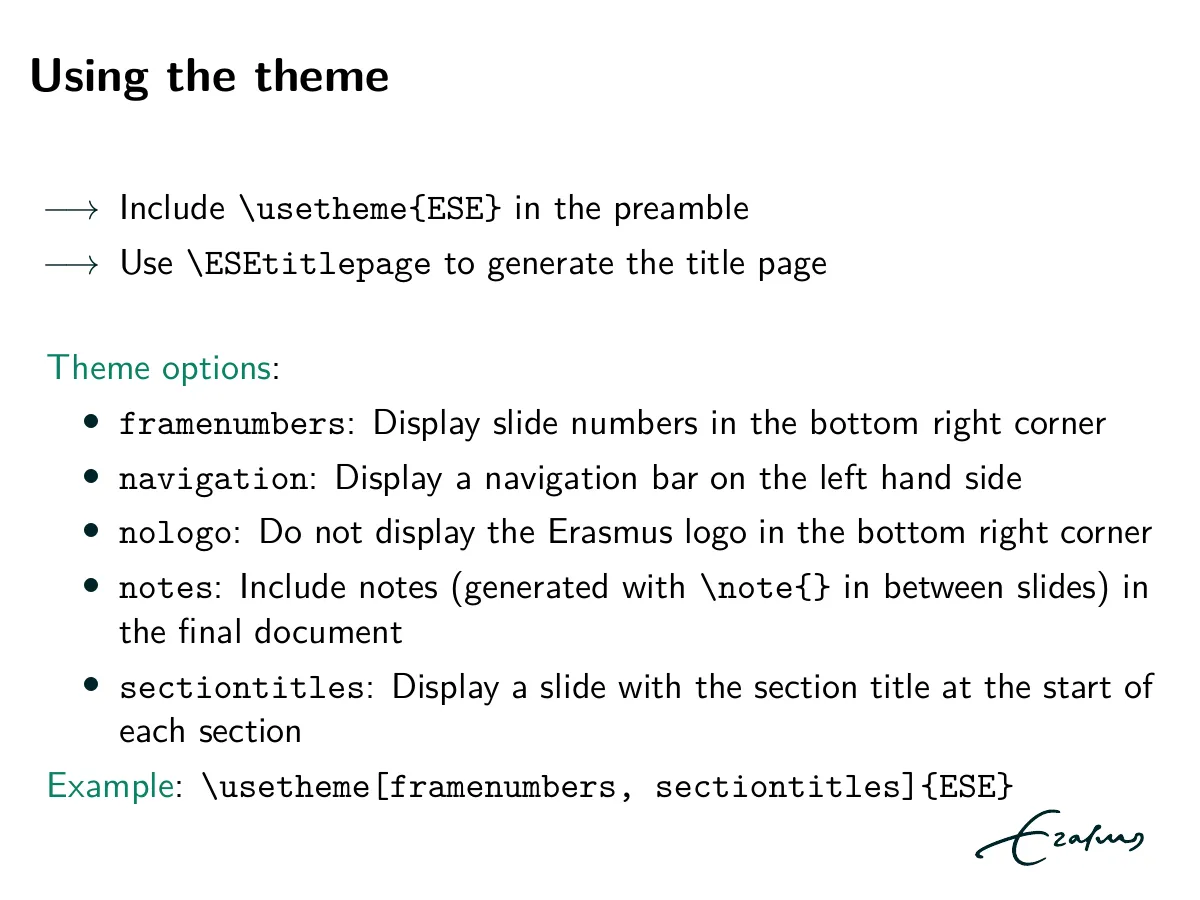 Erasmus School of Economics Beamer theme LaTeX template, page 5 of 7