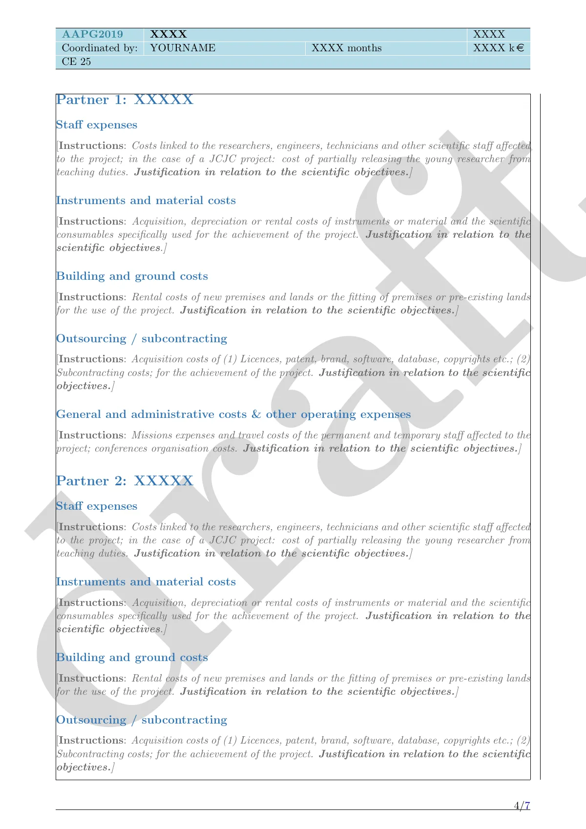 French ANR 2019 grant proposal, phase 2 LaTeX template, page 4 of 7
