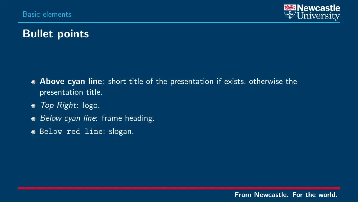LaTeX-mallen Beamer-presentation för Newcastle University, sida 5 av 16