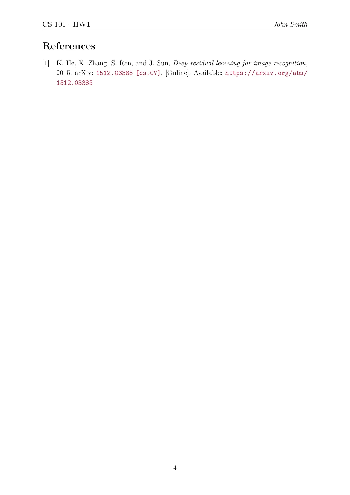 University homework assignment with title page LaTeX template, page 5 of 5