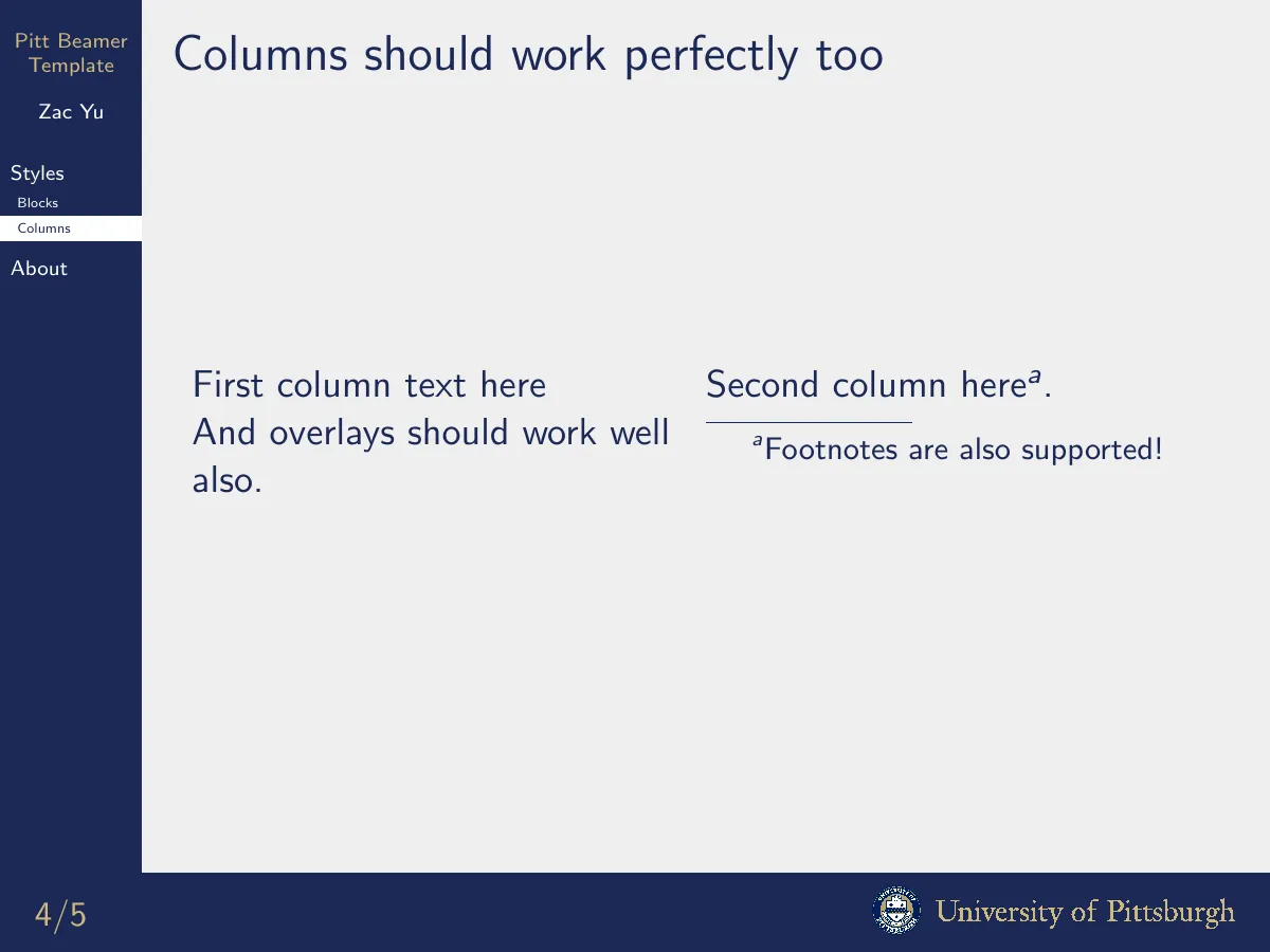 University of Pittsburgh Beamer presentation LaTeX template, page 4 of 6