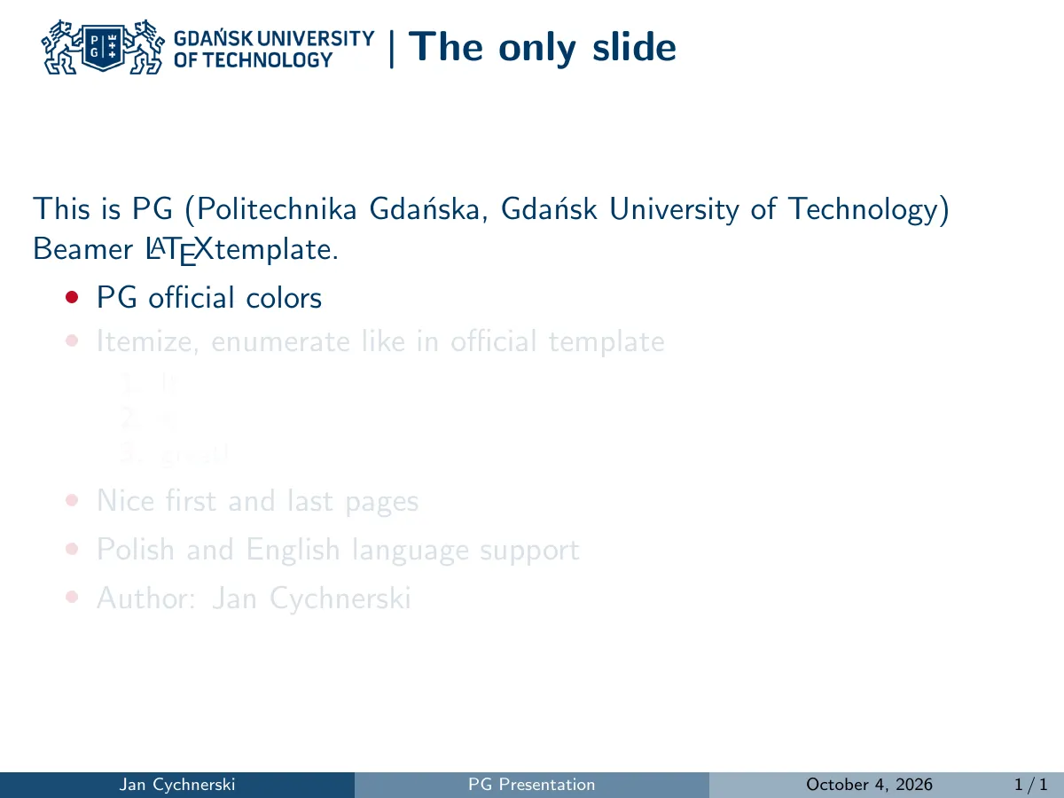 Gdańsk University of Technology Beamer LaTeX template, page 3 of 12