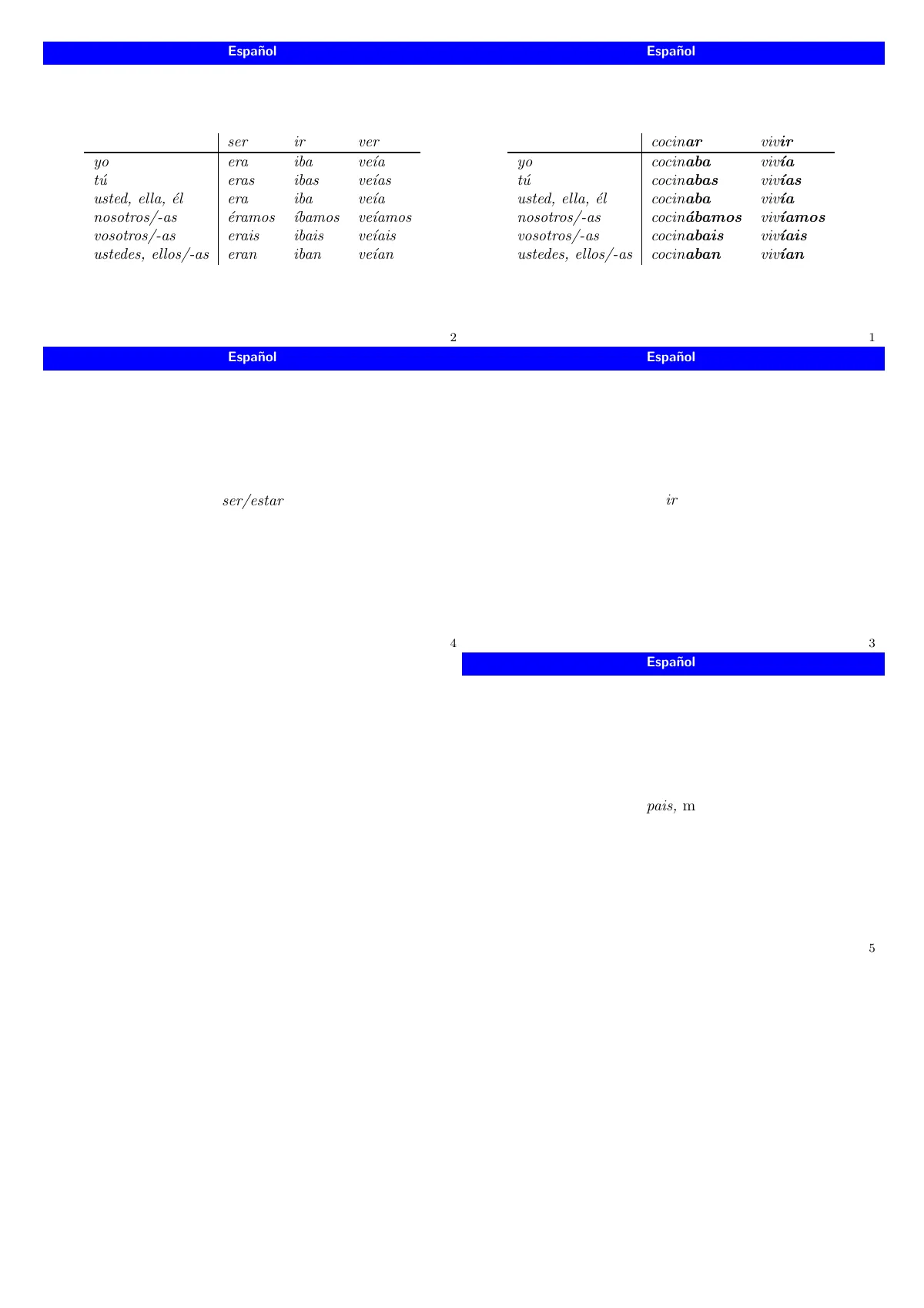 LaTeX-Vorlage Language flashcards with conjugation tables, Seite 2 von 2