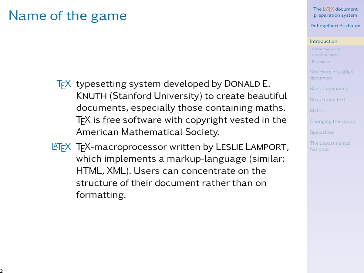 Introduction to LaTeX slides, Beamer course LaTeX template, page 2 of 41