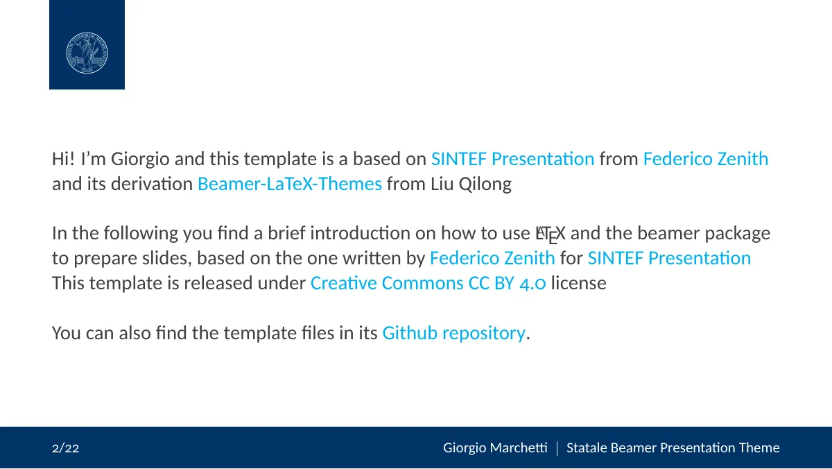 University of Milan Statale Beamer presentation LaTeX template, page 2 of 25