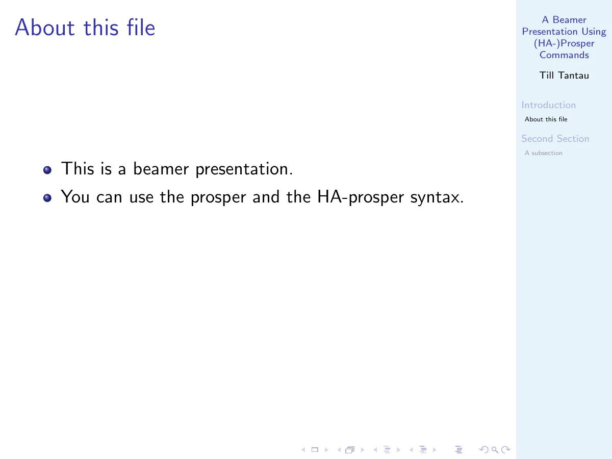 Beamer slides emulating Prosper commands LaTeX template, page 4 of 9