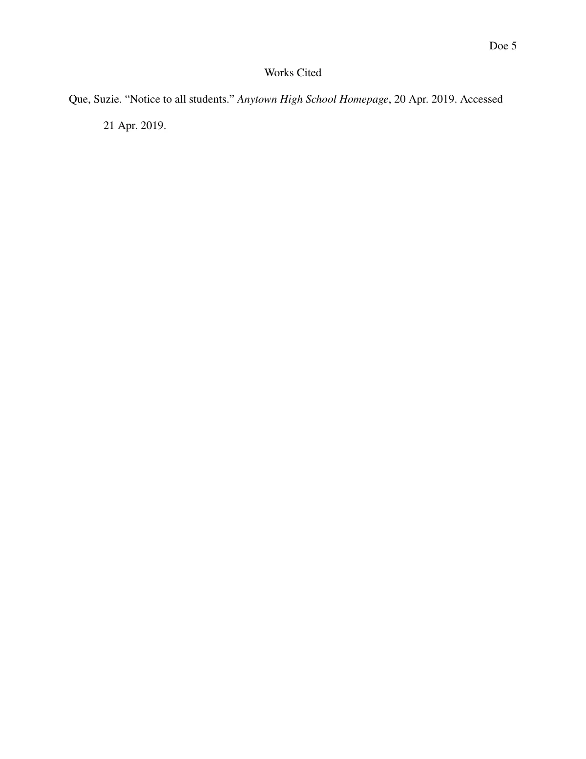 MLA format essay LaTeX template, page 5 of 5
