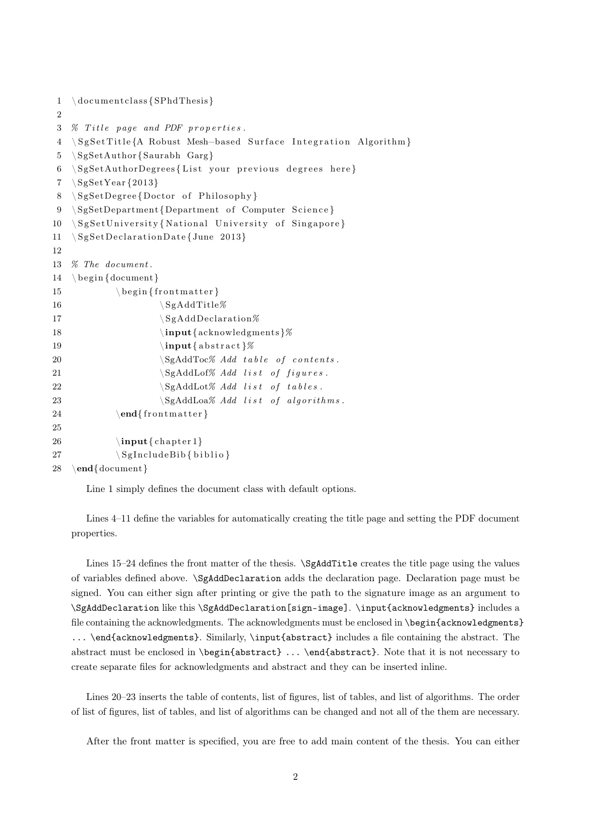 LaTeX-Vorlage Doktorarbeitsklasse der National University of Singapore, Seite 2 von 5