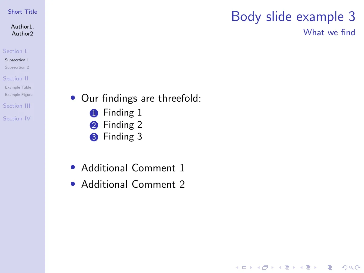 LaTeX-Vorlage Beamer-Vorlage mit Seitenleiste und hilfreichen Kommentaren, Seite 5 von 15