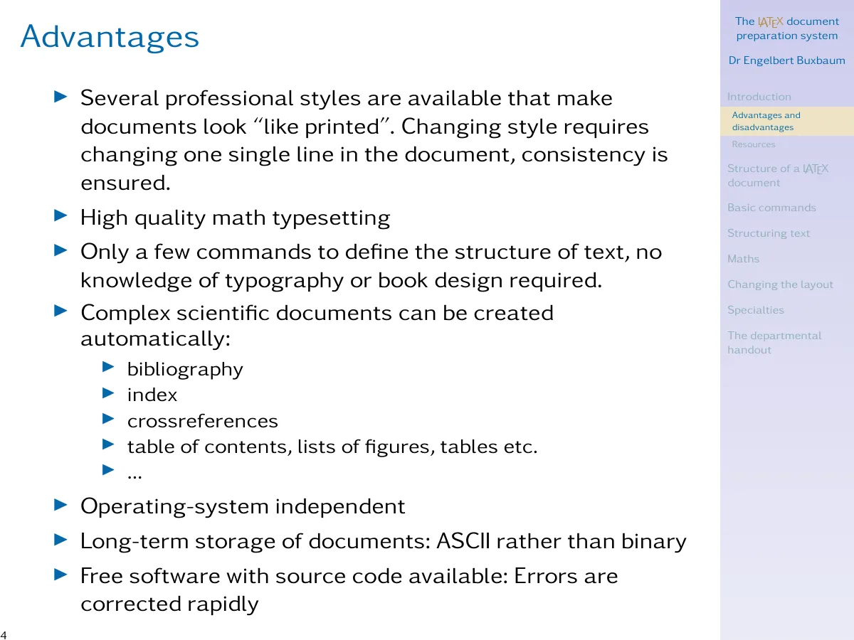 Introduction to LaTeX slides, Beamer course LaTeX template, page 4 of 41