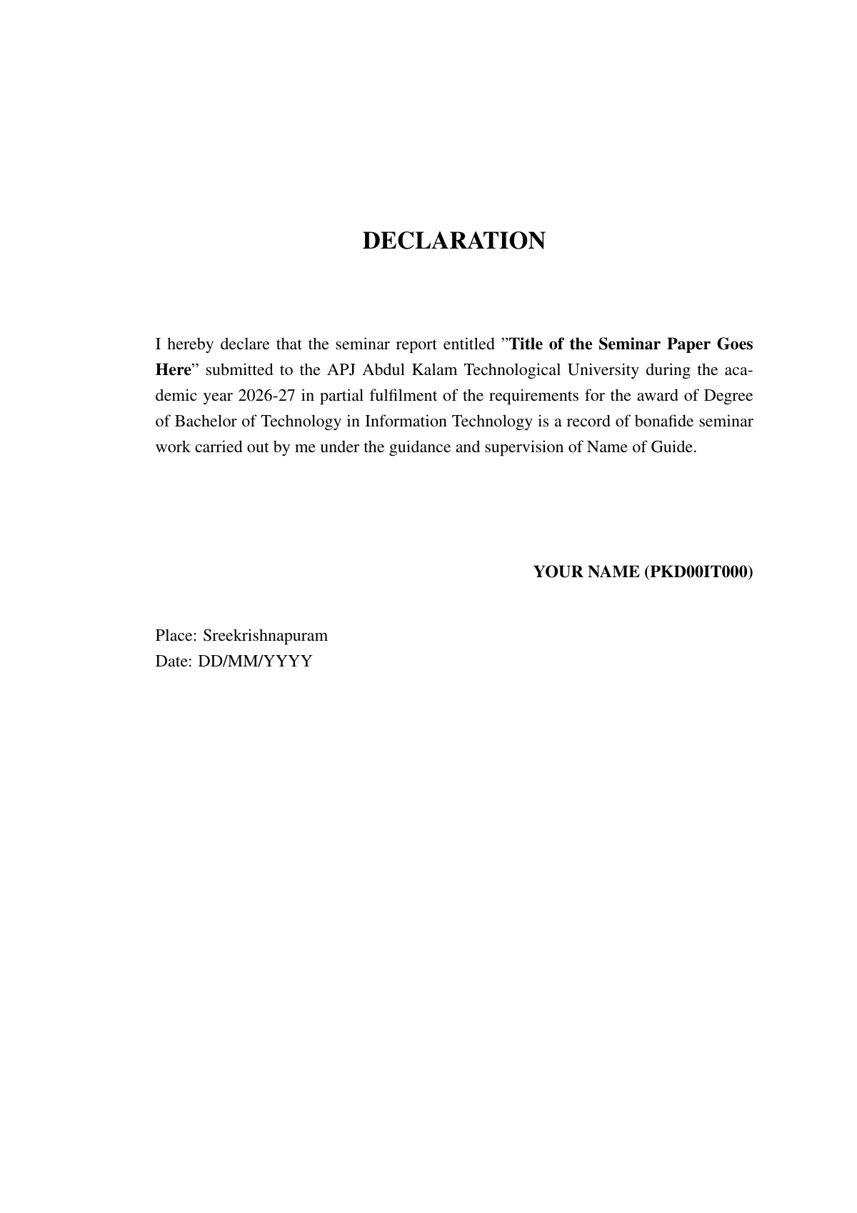 Modèle LaTeX Rapport de séminaire, GEC Palakkad, page 5 sur 39
