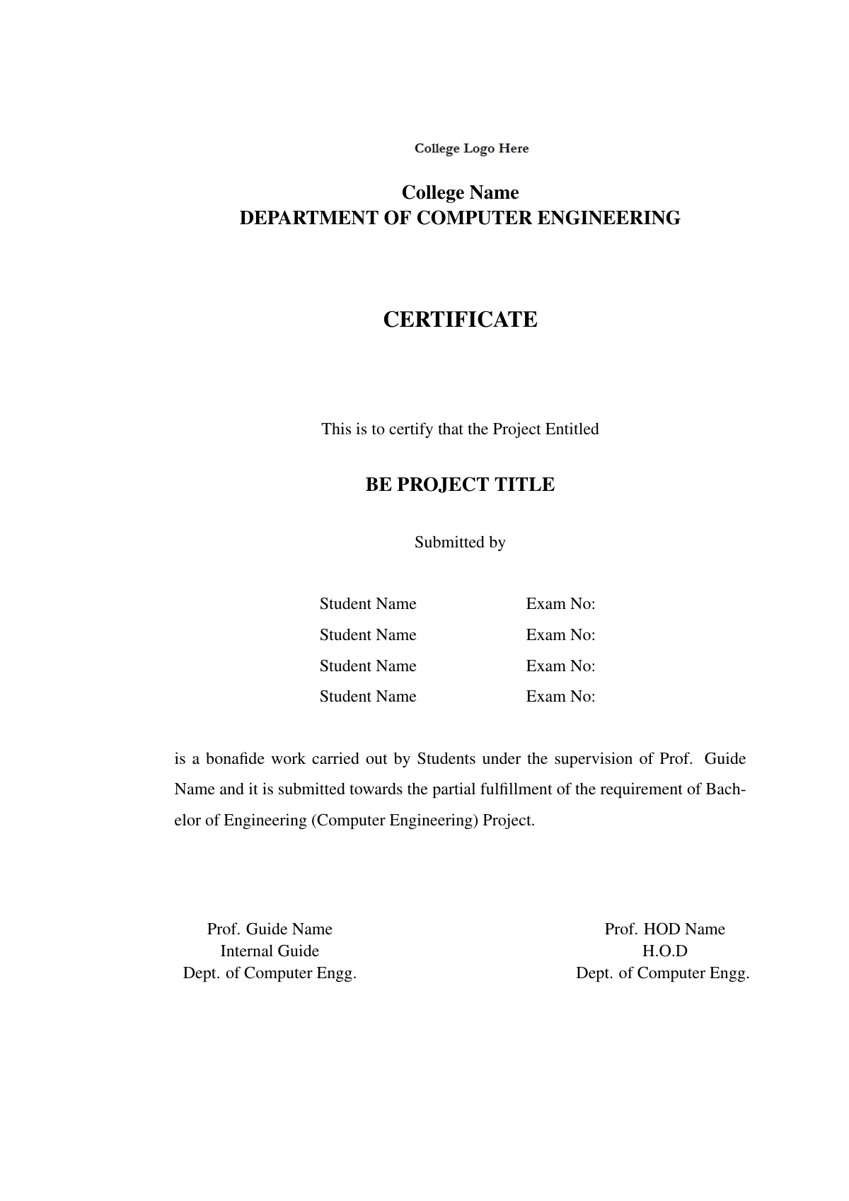 Savitribai Phule Pune University B.E. project report LaTeX template, page 2 of 50