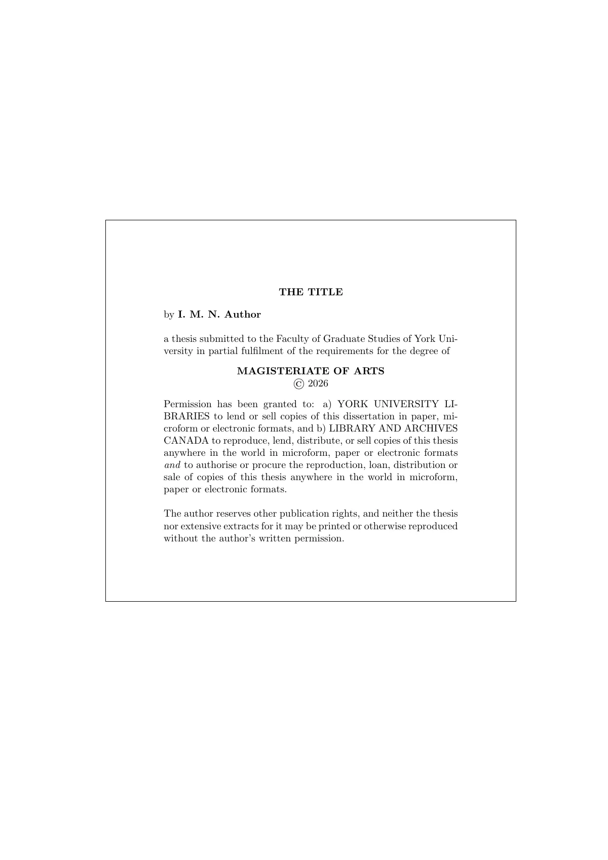 LaTeX-mallen York University thesis and dissertation, sida 2 av 9