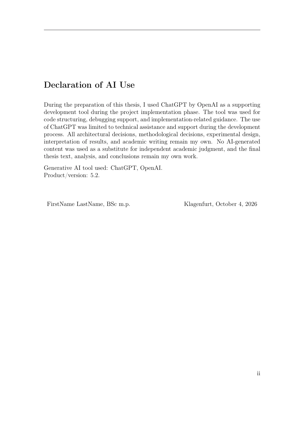 LaTeX-Vorlage Alpen-Adria-Universität Klagenfurt Thesis, Seite 4 von 52