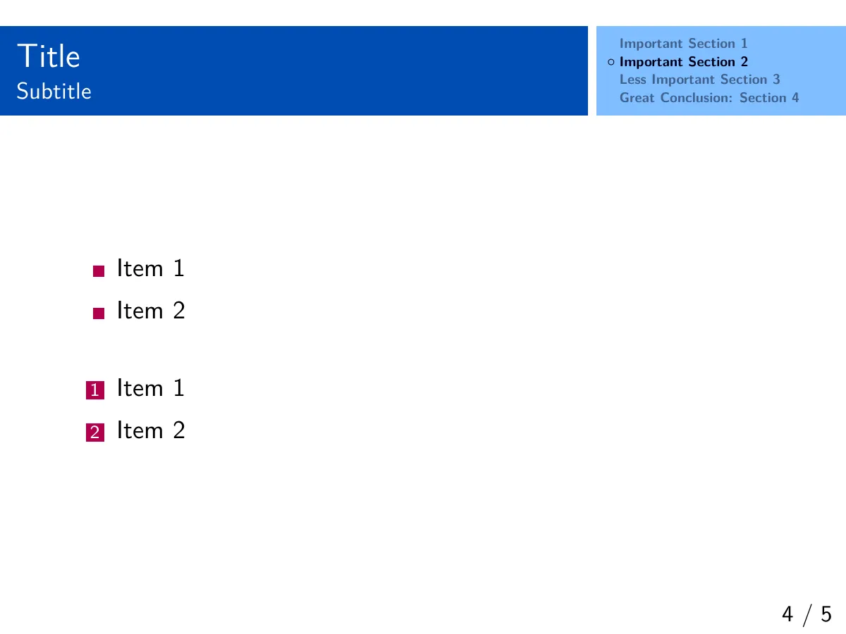 Beamer themes LaTeX template, page 4 of 6