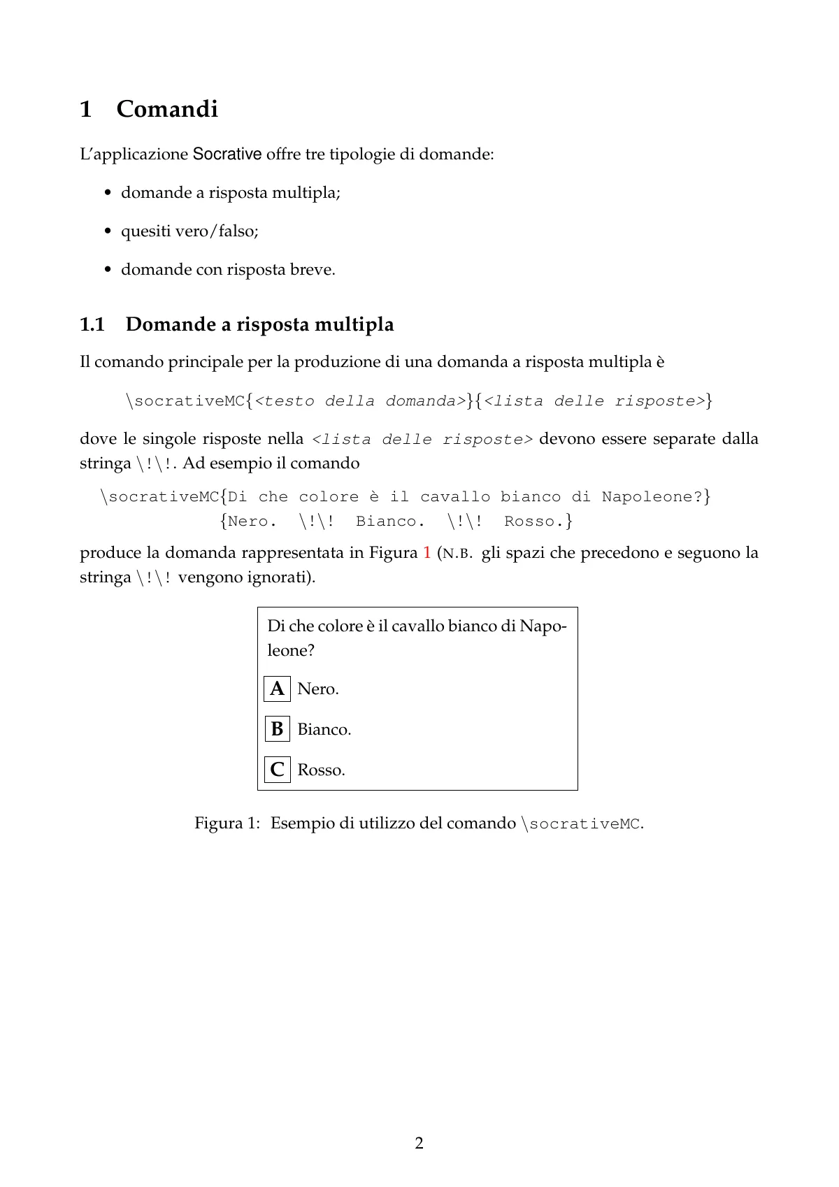 LaTeX-Vorlage Anleitung für das Socrative-Quiz-Paket, Italienisch, Seite 2 von 11