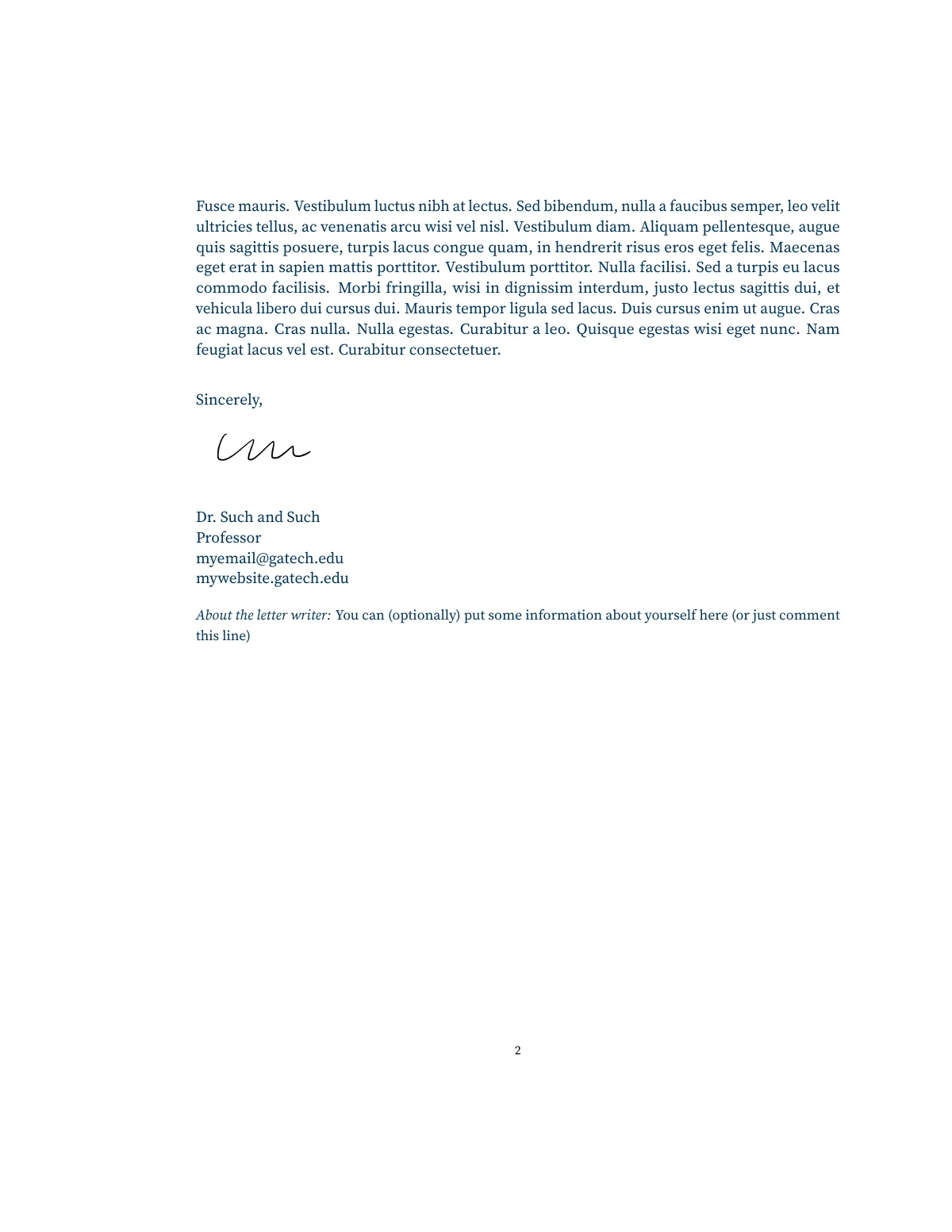 Georgia Tech letterhead letter LaTeX template, page 2 of 2