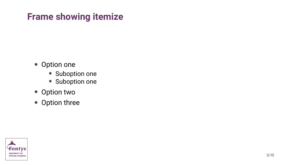 LaTeX-Vorlage Fontys Beamer-Theme, Seite 3 von 10