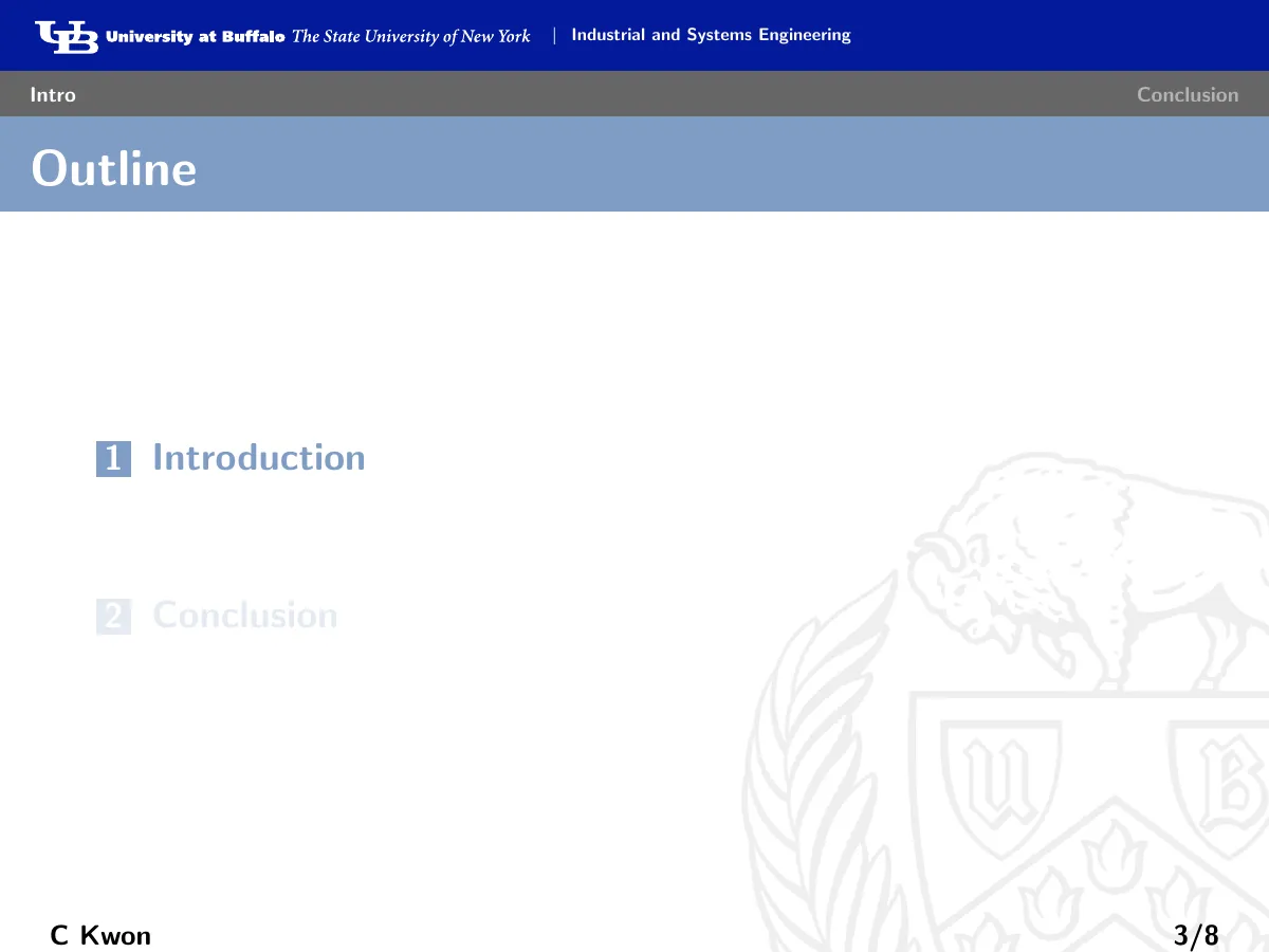 University at Buffalo Beamer slides, industrial engineering LaTeX template, page 3 of 10