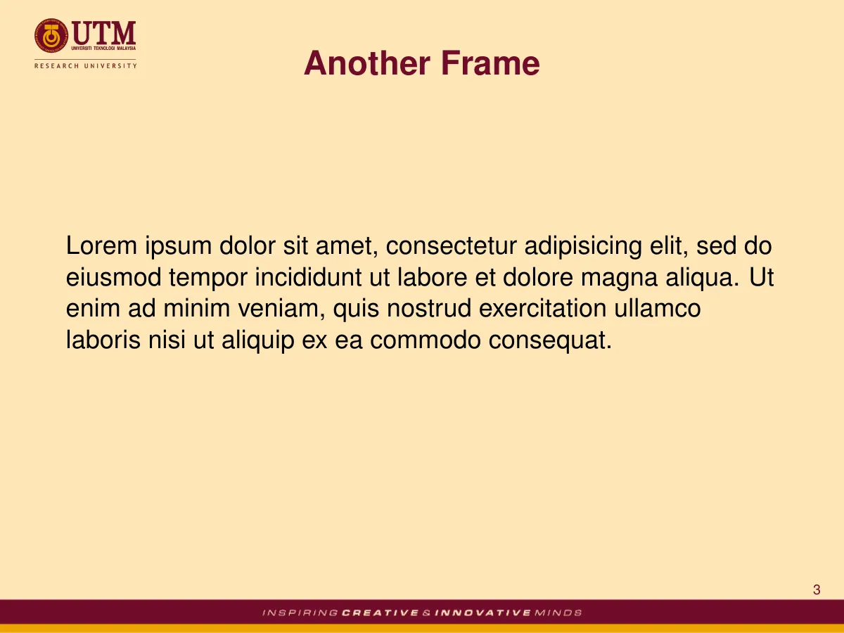 LaTeX-Vorlage Beamer-Theme der Universiti Teknologi Malaysia (Skudai), Seite 3 von 4