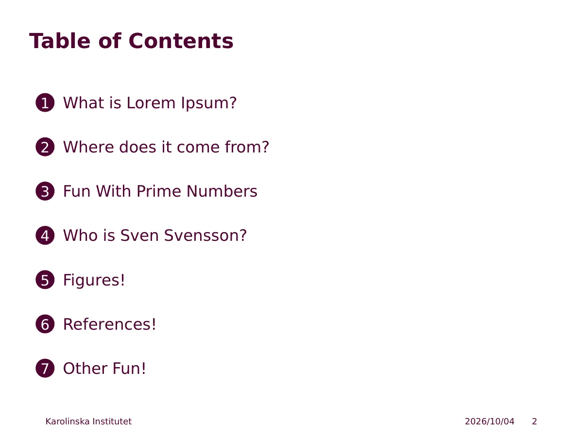 LaTeX-mallen Karolinska Institutet Beamer theme, sida 2 av 17