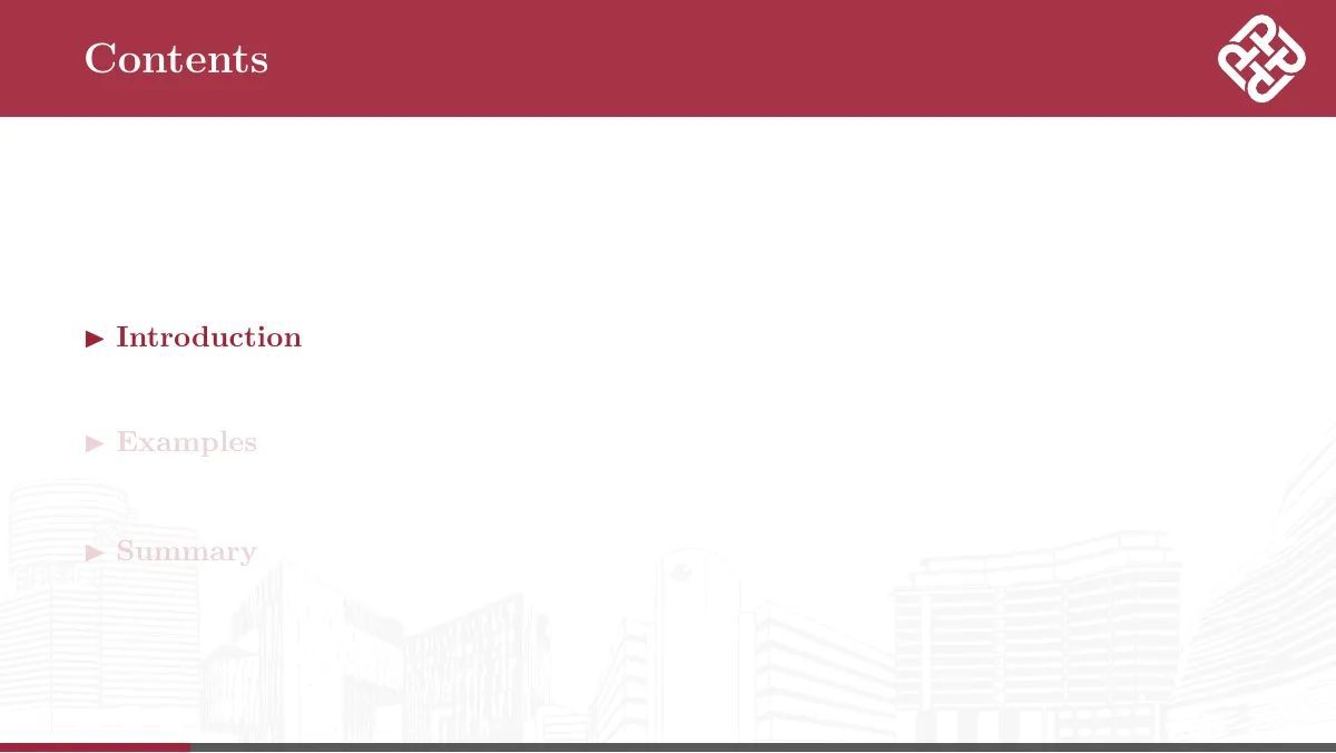 Hong Kong PolyU Beamer theme LaTeX template, page 2 of 16