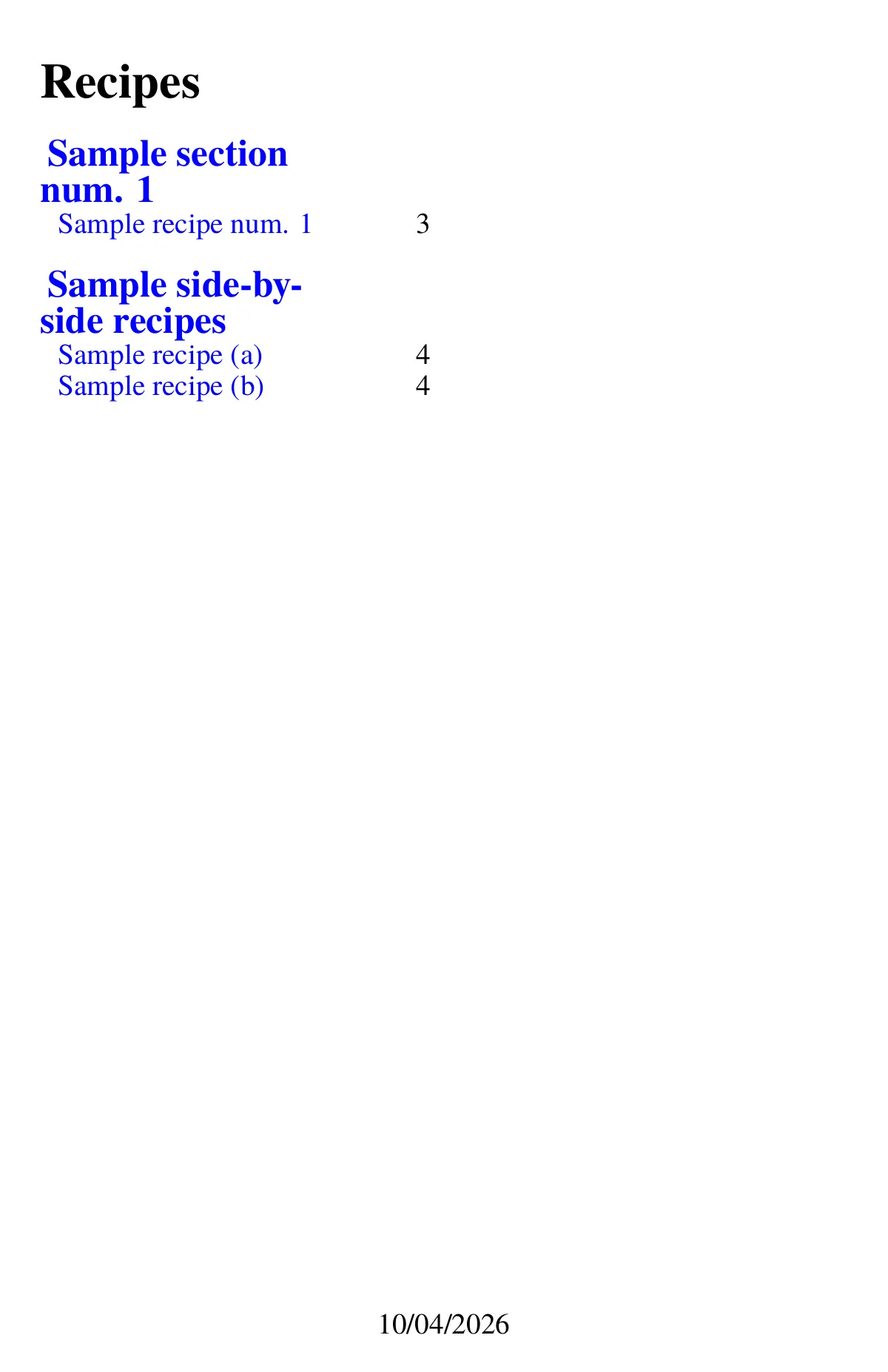 LaTeX-mallen Short recipe book sample with side-by-side recipes, sida 2 av 4