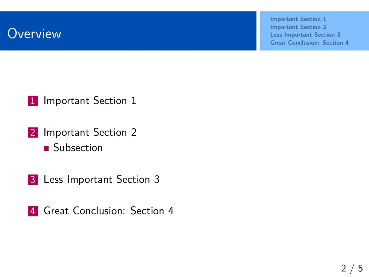 Beamer themes LaTeX template, page 2 of 6