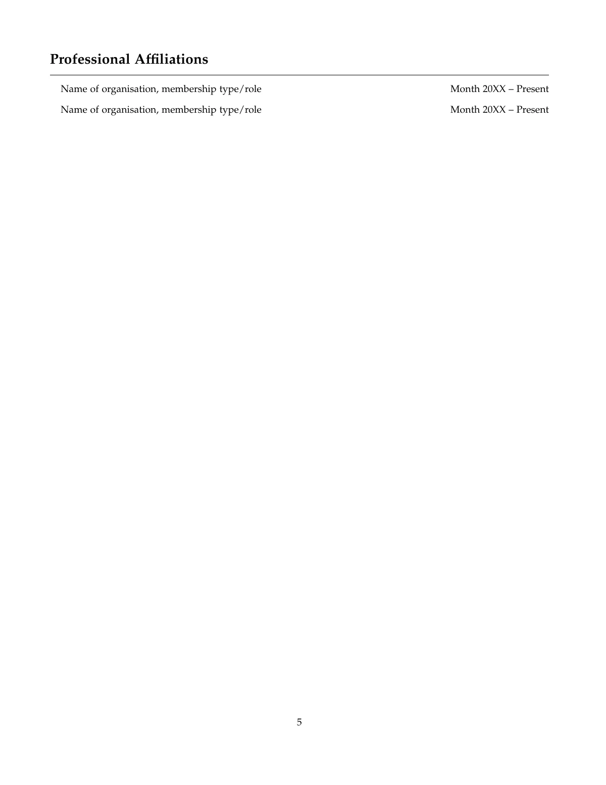 Academic CV with open science badges LaTeX template, page 5 of 5