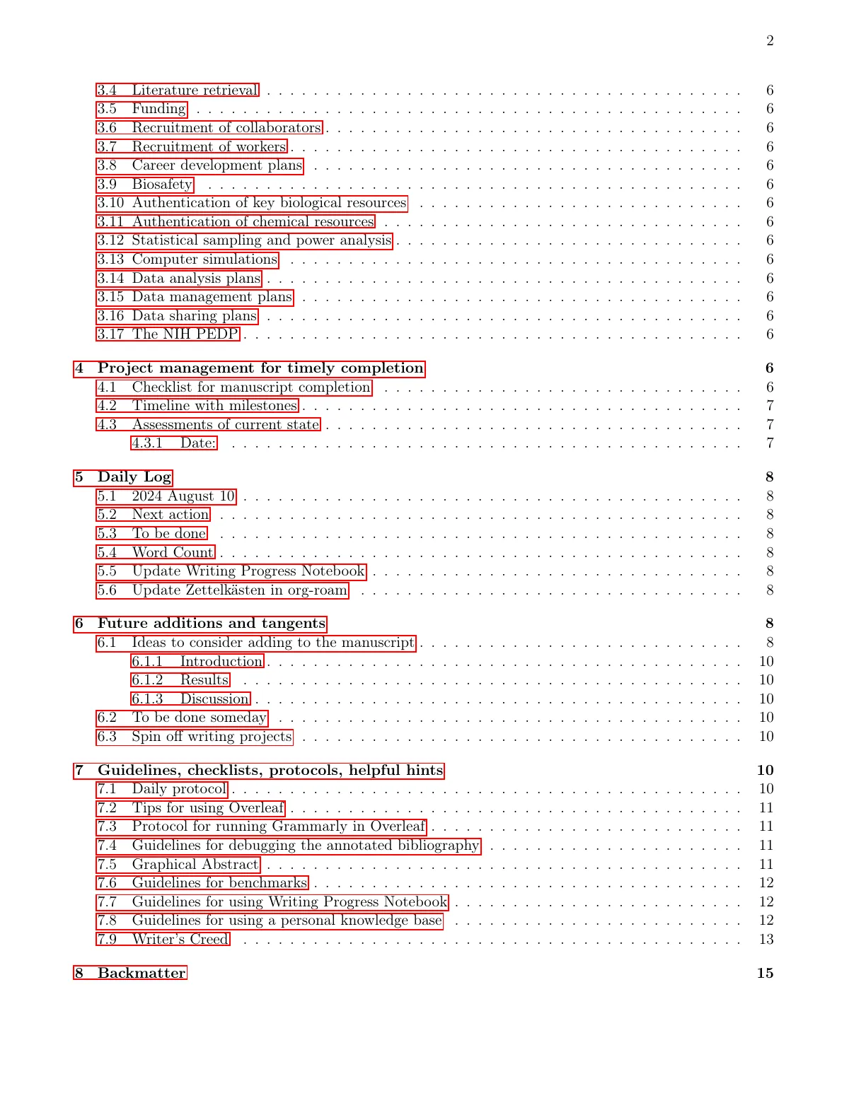 LaTeX-Vorlage Manuskript-Schreibprotokoll mit Entscheidungen und Zeitplan, Seite 2 von 17
