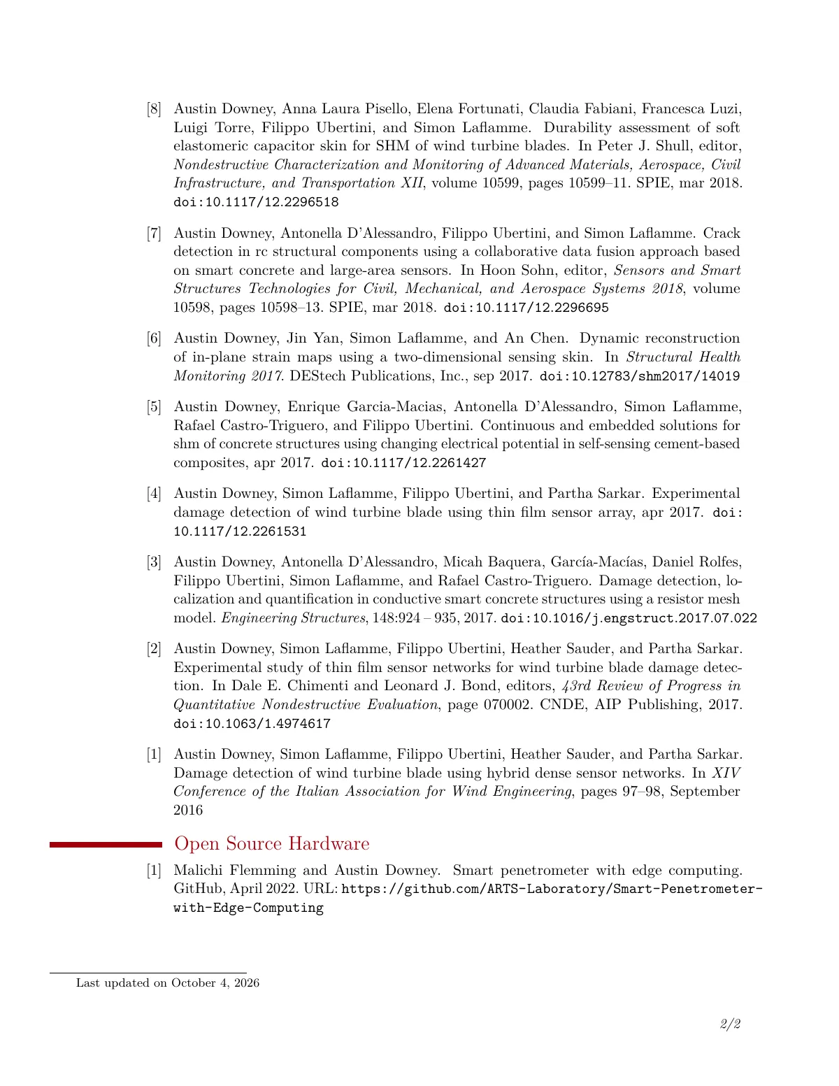 Academic CV with BibTeX publications LaTeX template, page 2 of 2