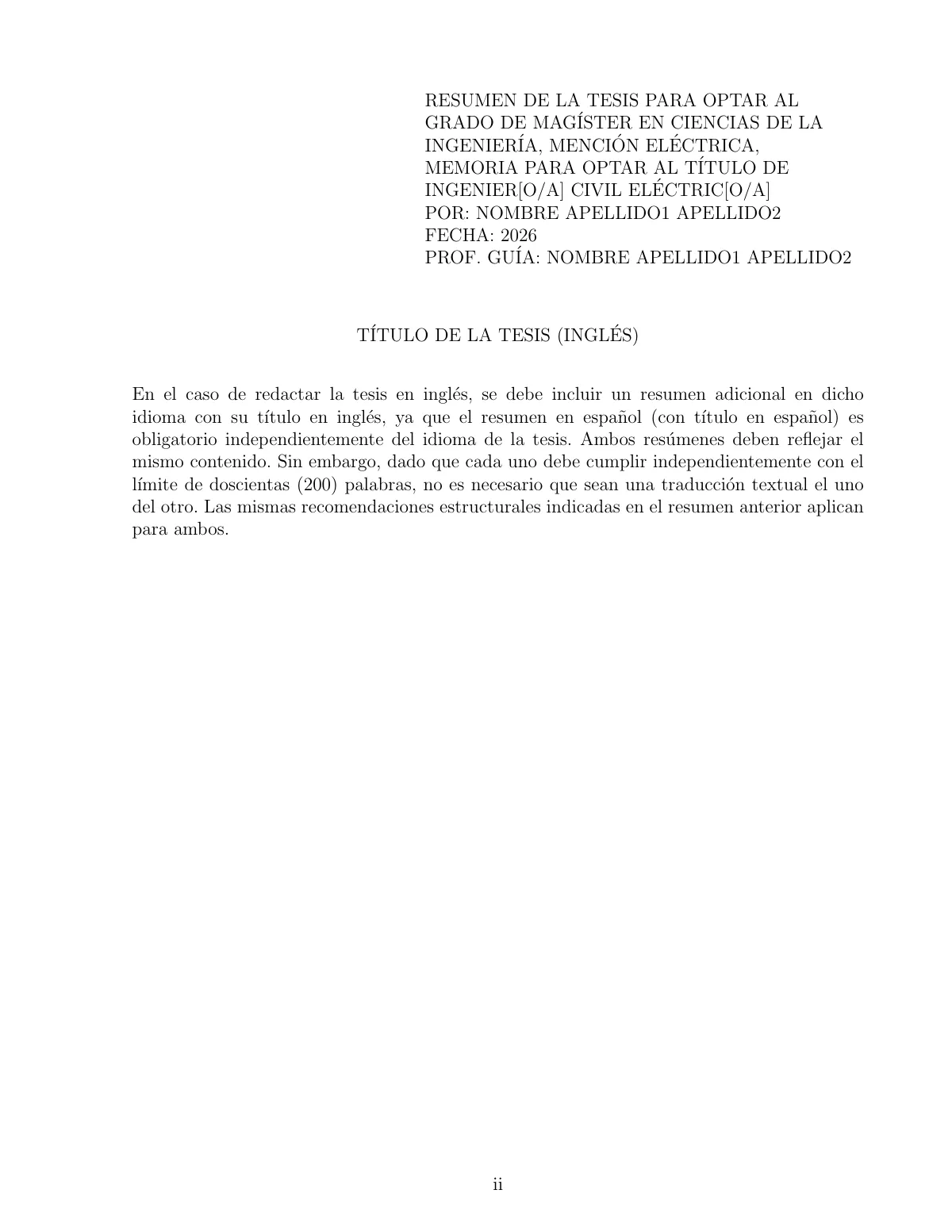 Modèle LaTeX Thèse de troisième cycle, Universidad de Chile, page 3 sur 23