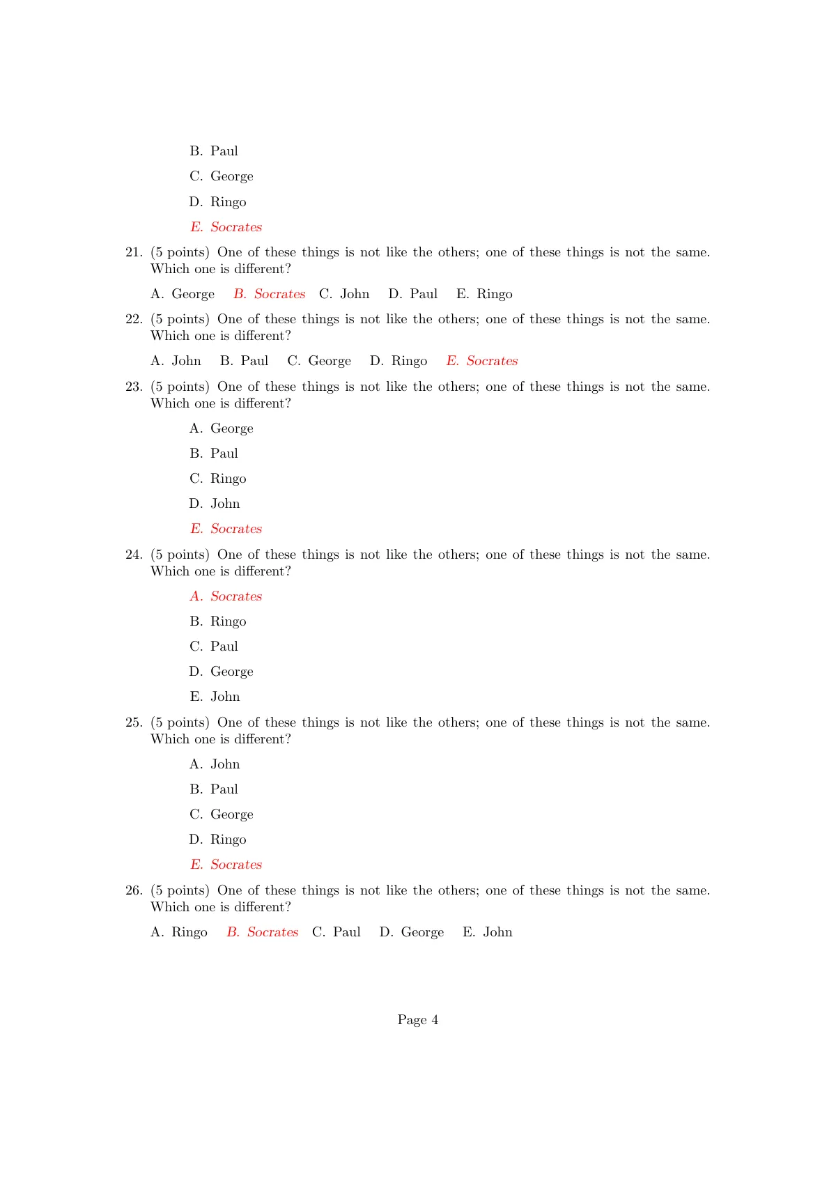 Exam with randomised multiple-choice answers LaTeX template, page 4 of 10