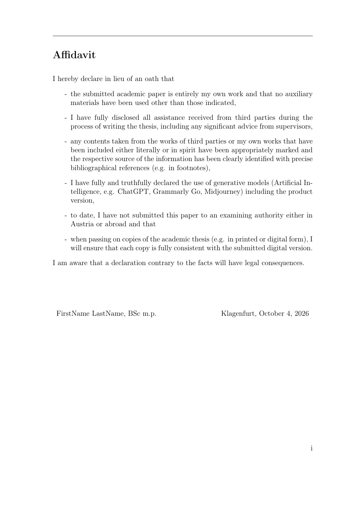 LaTeX-Vorlage Alpen-Adria-Universität Klagenfurt Thesis, Seite 3 von 52