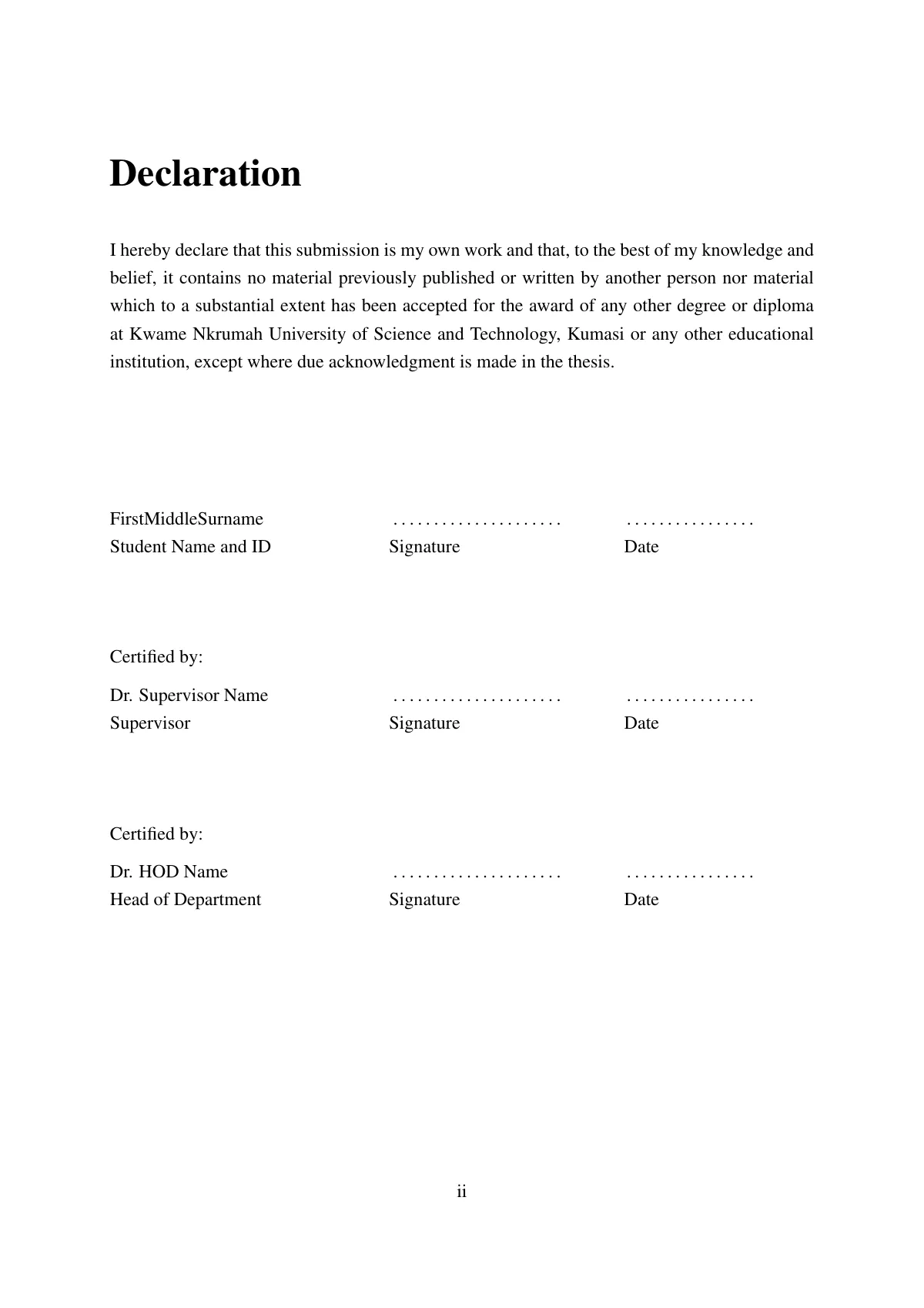 Modèle LaTeX Thèse de MPhil et doctorat KNUST, page 2 sur 28