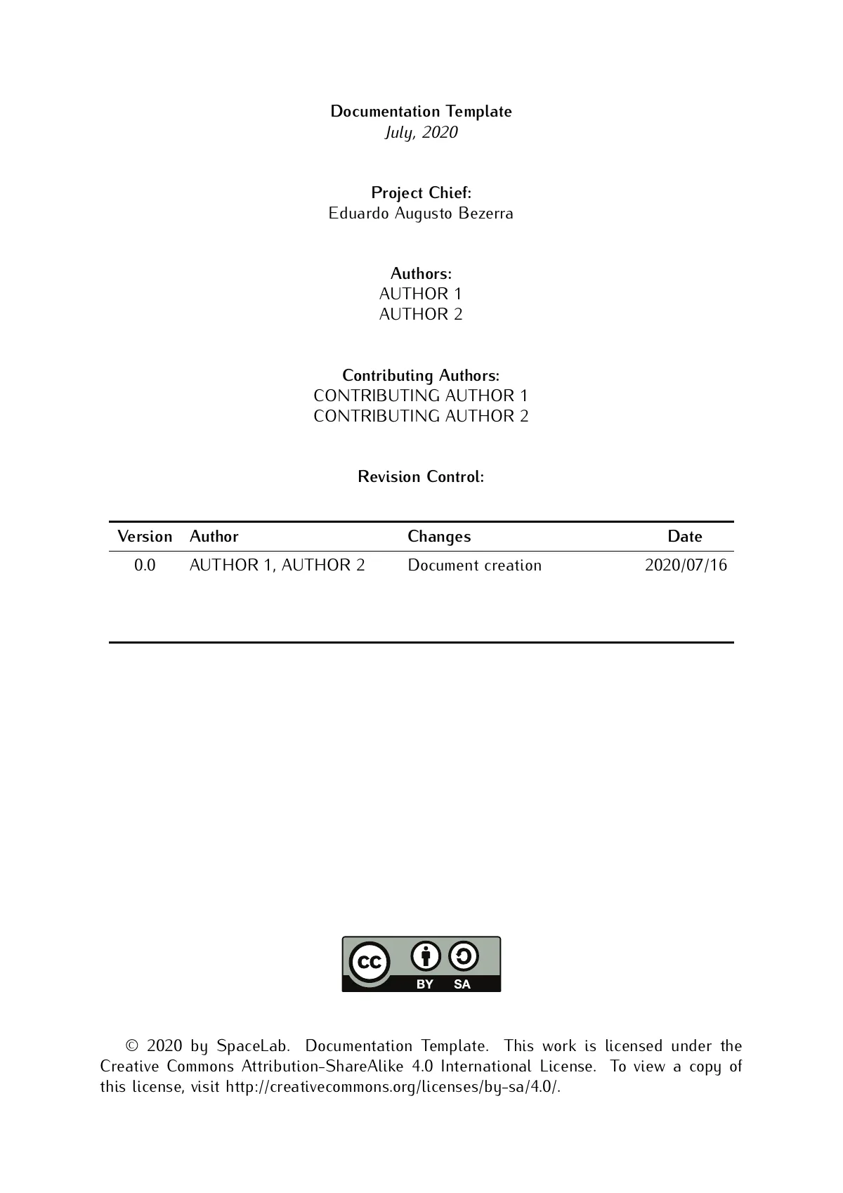 SpaceLab project documentation template (UFSC) LaTeX template, page 3 of 13