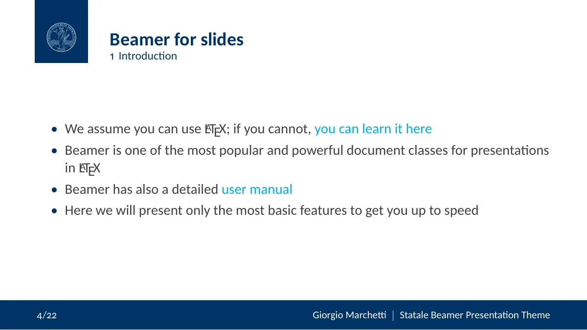 University of Milan Statale Beamer presentation LaTeX template, page 4 of 25